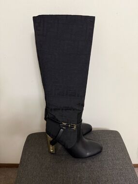 Black Tall Dress Boots with Gold Accent